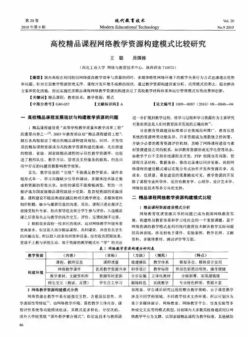 高校精品课程网络教学资源构建模式比较研究