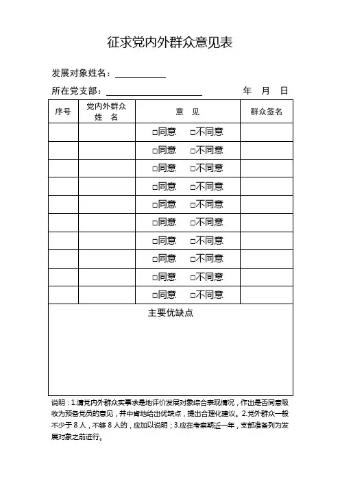 征求党内外群众意见表