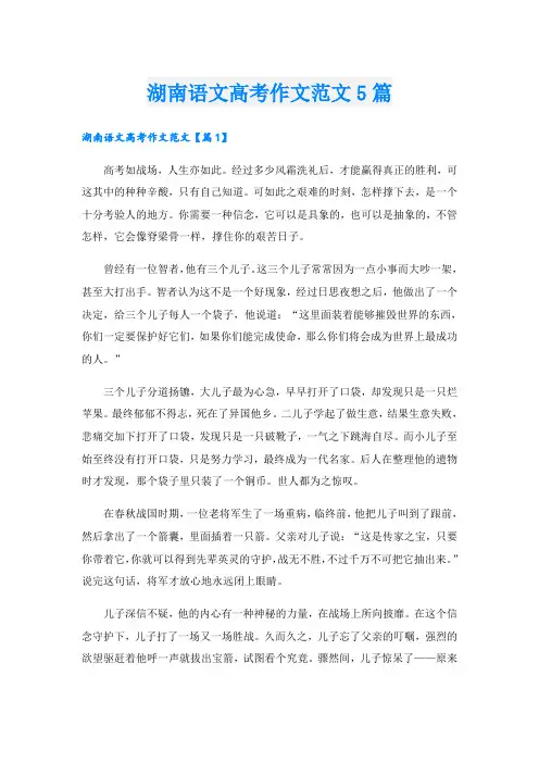 湖南语文高考作文范文5篇