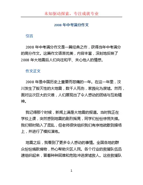 2008年中考满分作文