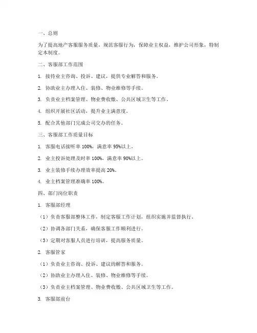 地产客服管理制度模板范文