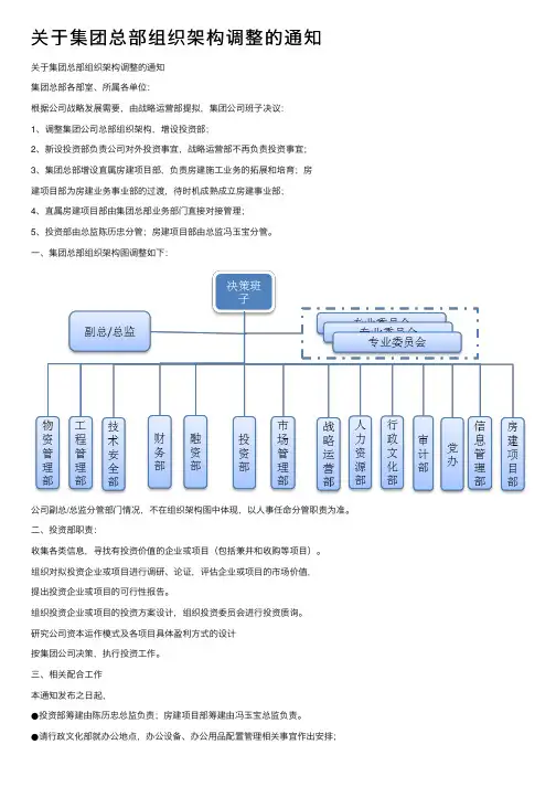 关于集团总部组织架构调整的通知