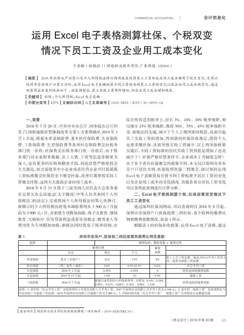 运用Excel电子表格测算社保、个税双变情况下员工工资及企业用工成本变化