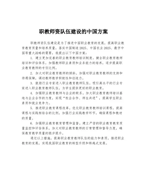 职教师资队伍建设的中国方案