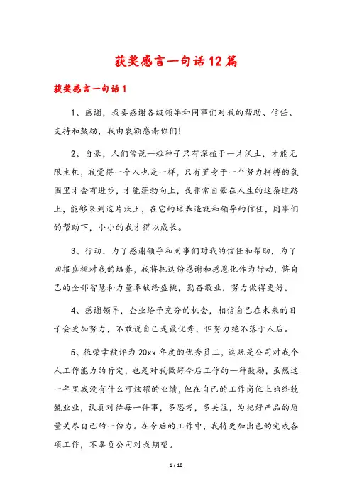 获奖感言一句话12篇
