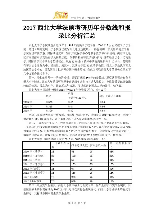 2017西北大学法硕考研历年分数线和报录比分析汇总