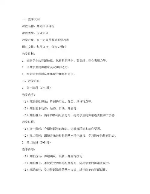舞蹈培训教学教案内容模板
