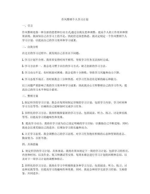 作风整顿个人学习计划