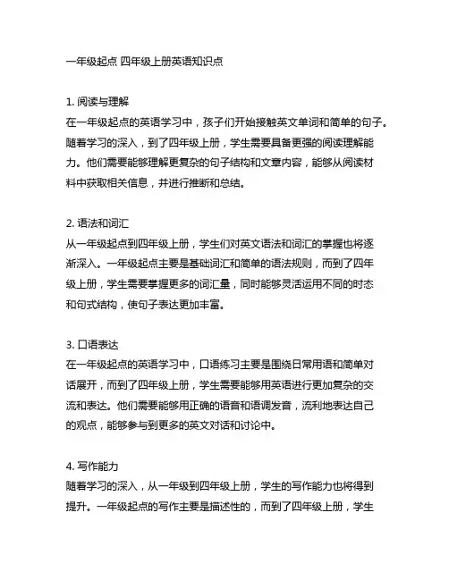 一年级起点 四年级上册英语知识点