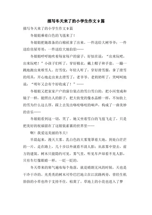 描写冬天来了的小学生作文9篇