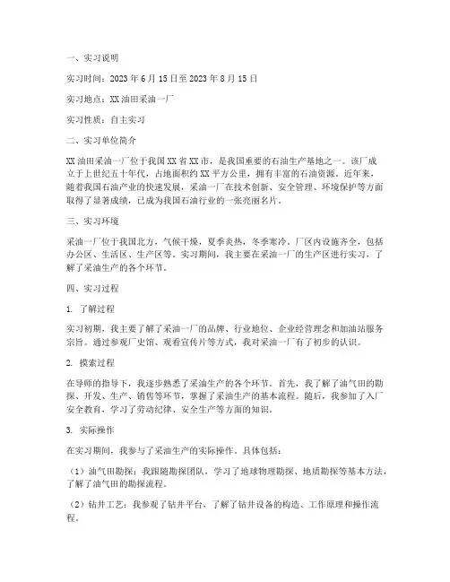 油田自主实习报告