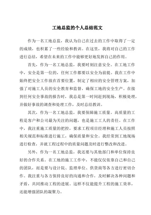 工地总监的个人总结范文