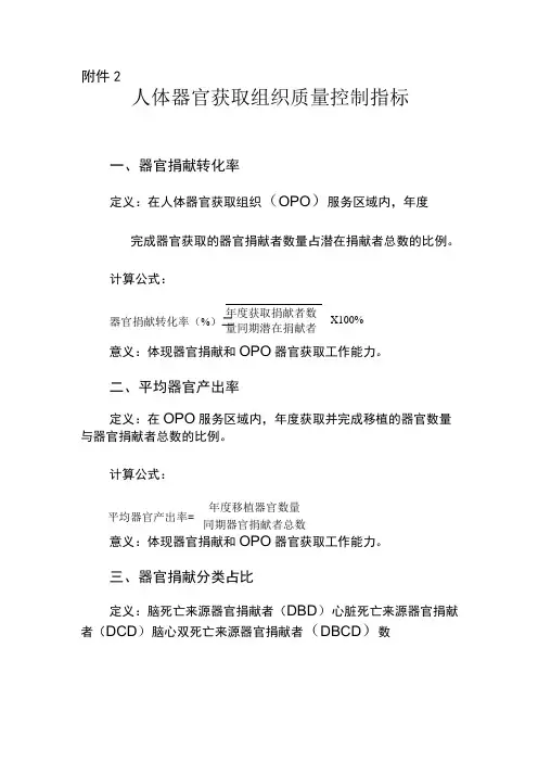 人体器官获取组织质量控制指标