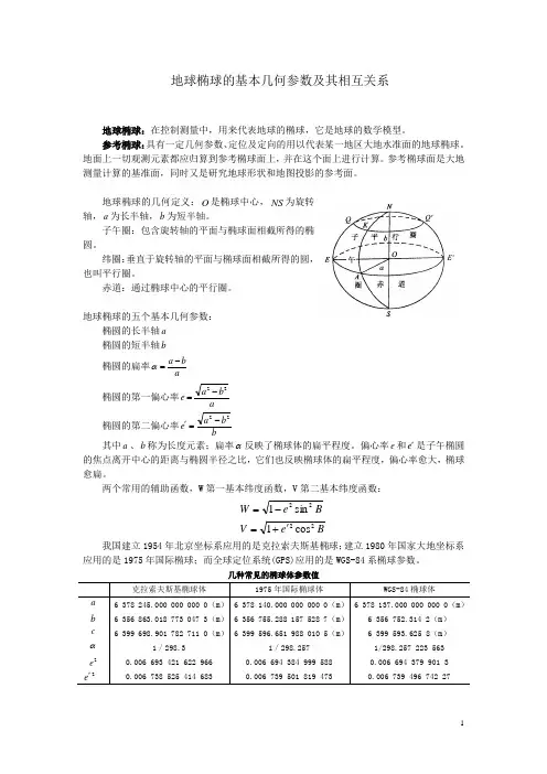 控制测量学地球椭球的基本几何参数及其相互关系