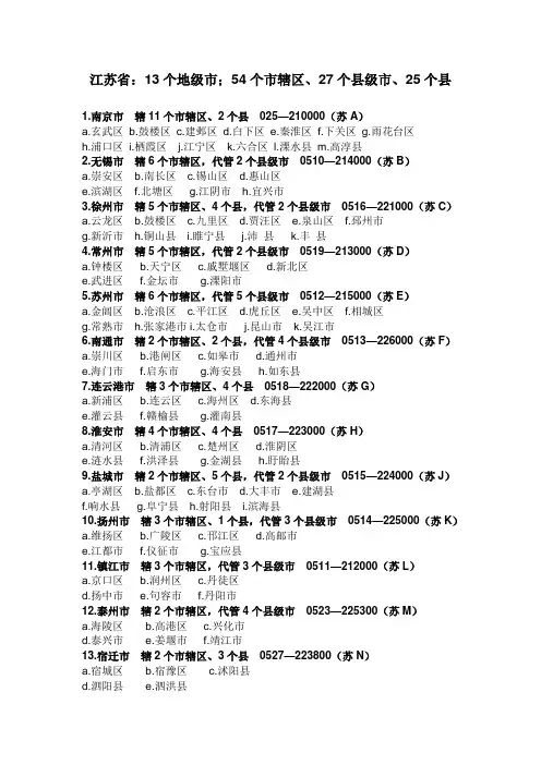 江苏省地级市信息