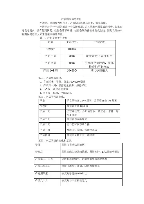 产褥期母体的变化