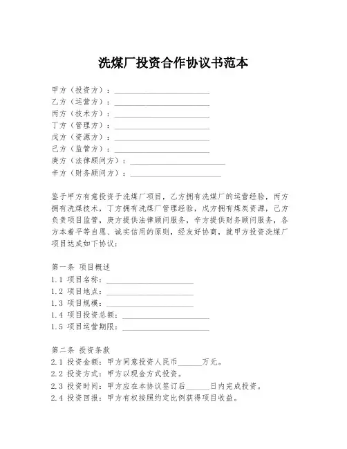 洗煤厂投资合作协议书范本
