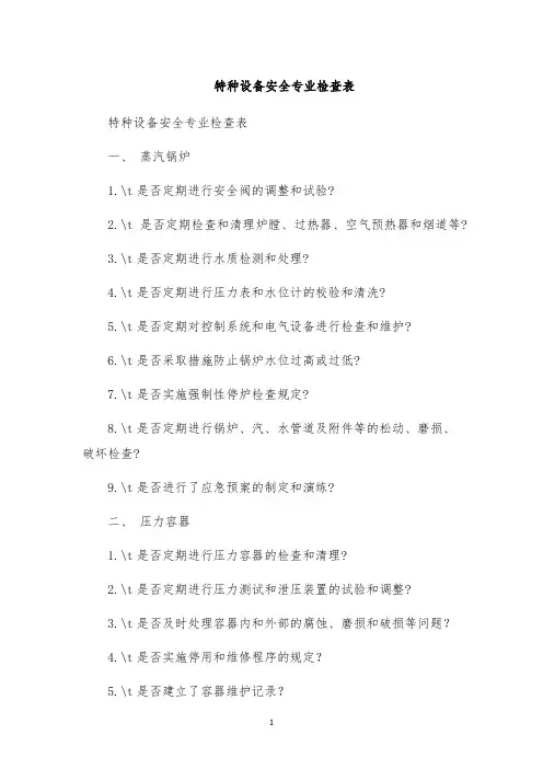 特种设备安全专业检查表