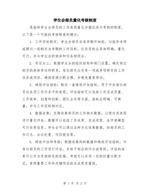 学生会部员量化考核制度