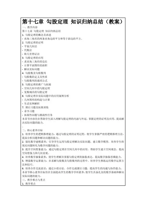 第十七章勾股定理知识归纳总结(教案)
