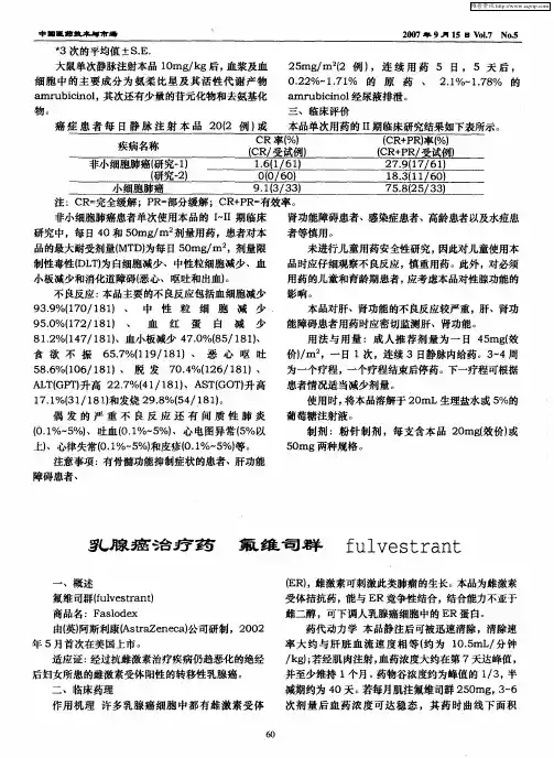 乳腺癌治疗药氟维司群fulveStrant