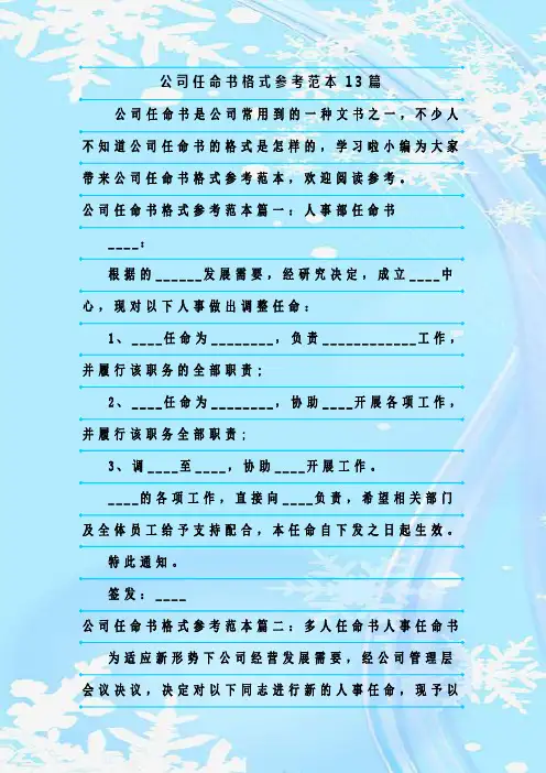 新整理公司任命书格式参考范本13篇