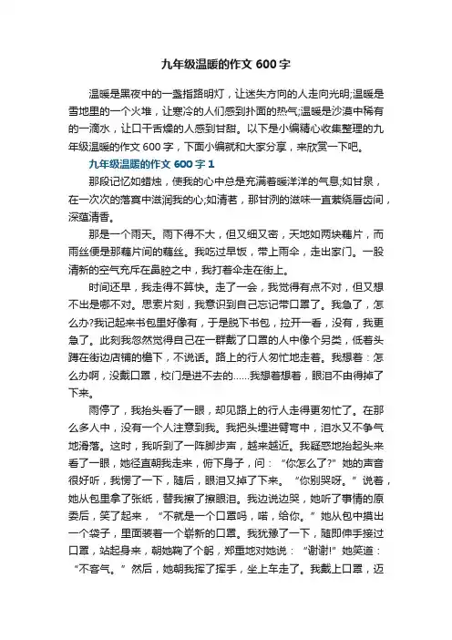 九年级温暖的作文600字5篇