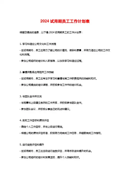 2024试用期员工工作计划表