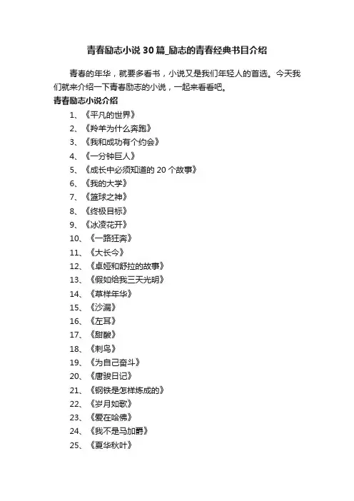 青春励志小说30篇_励志的青春经典书目介绍