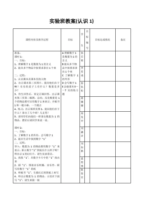 培智教育一年级上生活数学认识1