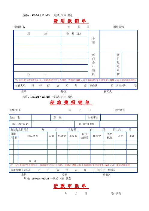 财务报销单表格—带尺寸