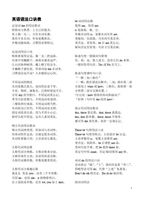 英语语法口诀!!