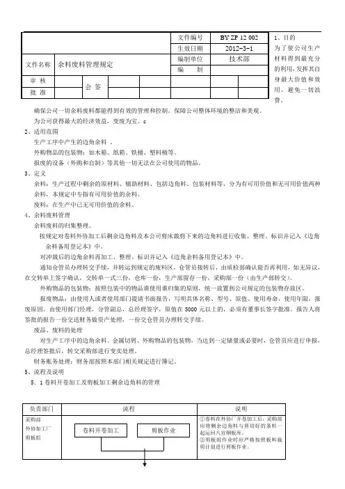 余料废料的管理办法