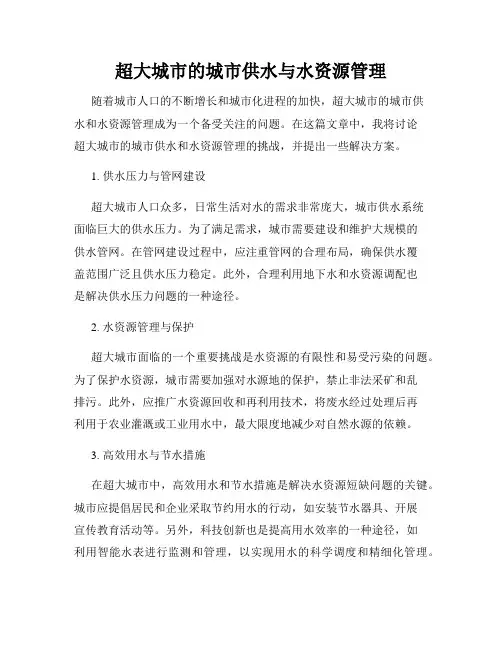 超大城市的城市供水与水资源管理
