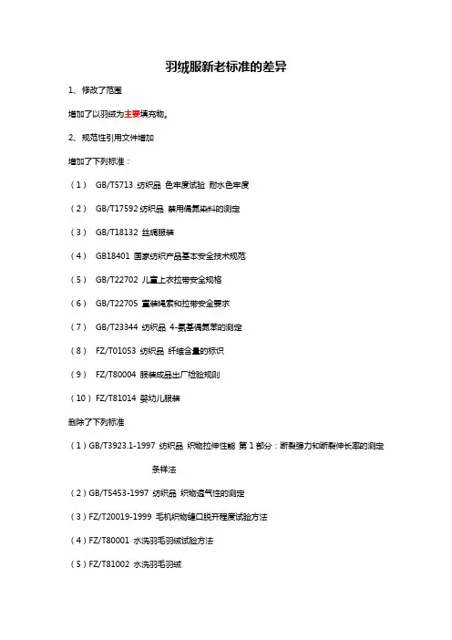 羽绒服新老标准的差异
