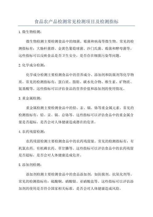 食品农产品检测常见检测项目及检测指标