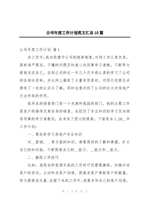 公司年度工作计划范文汇总10篇