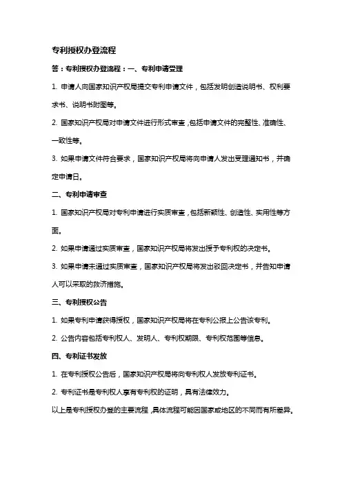 专利授权办登流程