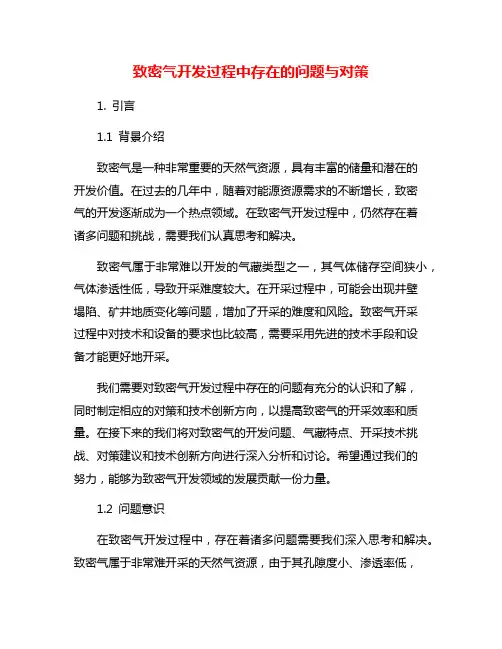 致密气开发过程中存在的问题与对策