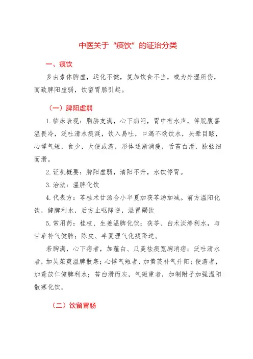 中医关于“痰饮”的证治分类