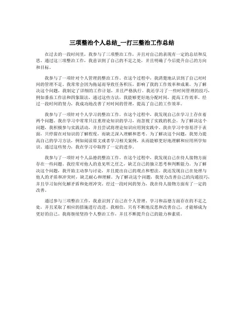 三项整治个人总结_一打三整治工作总结