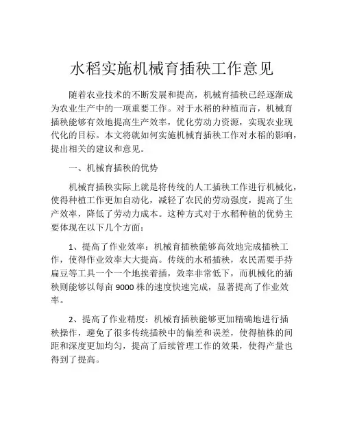 水稻实施机械育插秧工作意见