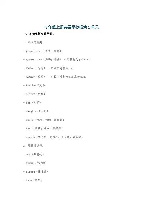 5年级上册英语手抄报第1单元