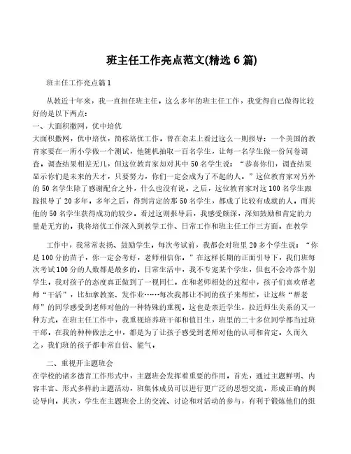 班主任工作亮点范文(精选6篇)