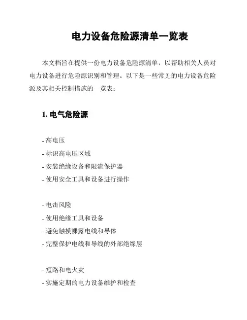 电力设备危险源清单一览表