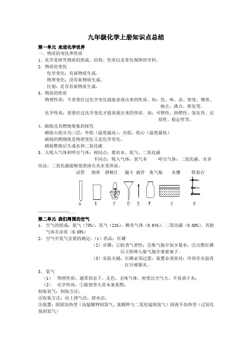 九年级化学上册考点总结