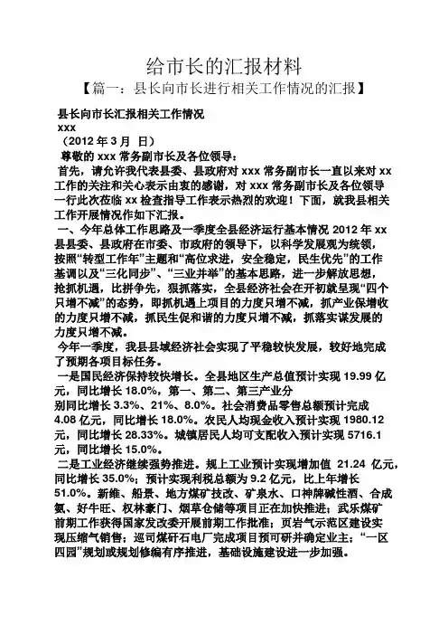 工作汇报之给市长的汇报材料