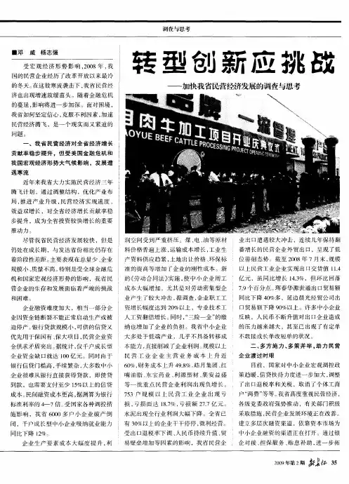 转型创新应挑战——加快我省民营经济发展的调查与思考