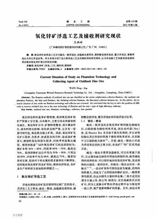 氧化锌矿浮选工艺及捕收剂研究现状