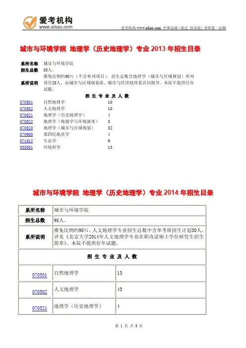 2015北京大学地理学(历史地理学)考研 招生人数 参考书 报录比 复试分数线 考研真题 考研经验 招生简章
